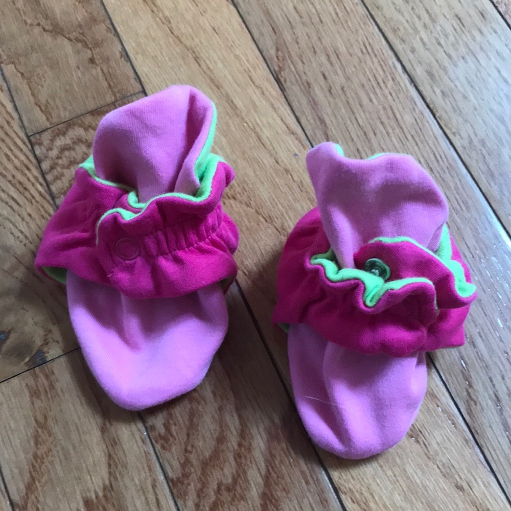 Pink and Green Cotton Zutano booties